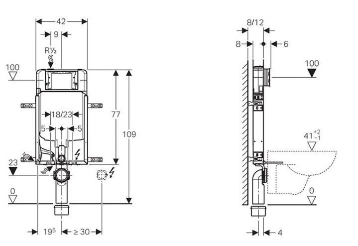 GEBERIT Εντοιχιζόμενο Καζανάκι SIGMA 8 cm για κρεμαστή λεκάνη (Μονό τούβλο) 110.794.00.1 - Image 2