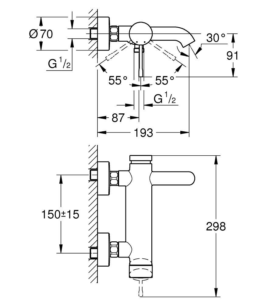 GROHE ΜΠΑΤΑΡΙΑ ΛΟΥΤΡΟΥ (ΜΟΝΟ ΣΩΜΑ) ESSENCE BRUSHED HARD GRAPHITE 25250AL1 - Image 2
