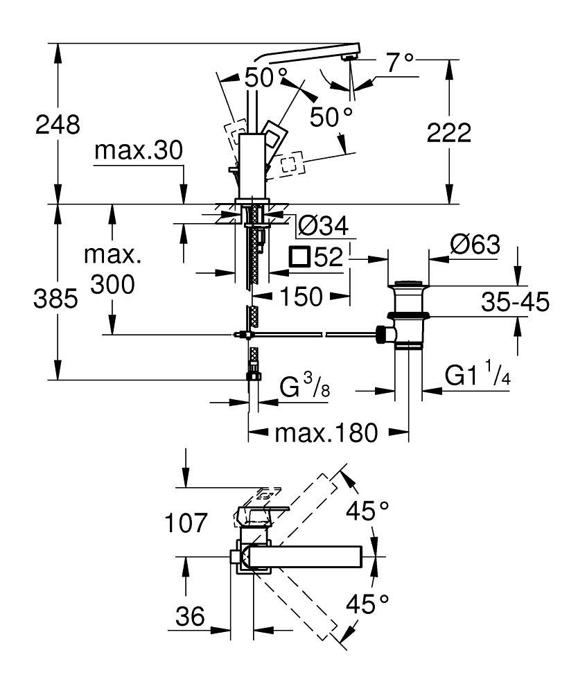 GROHE ΜΠΑΤΑΡΙΑ ΝΙΠΤΗΡΑ ΨΗΛΗ EUROCUBE 2313500E ΧΡΩΜΕ - Image 2