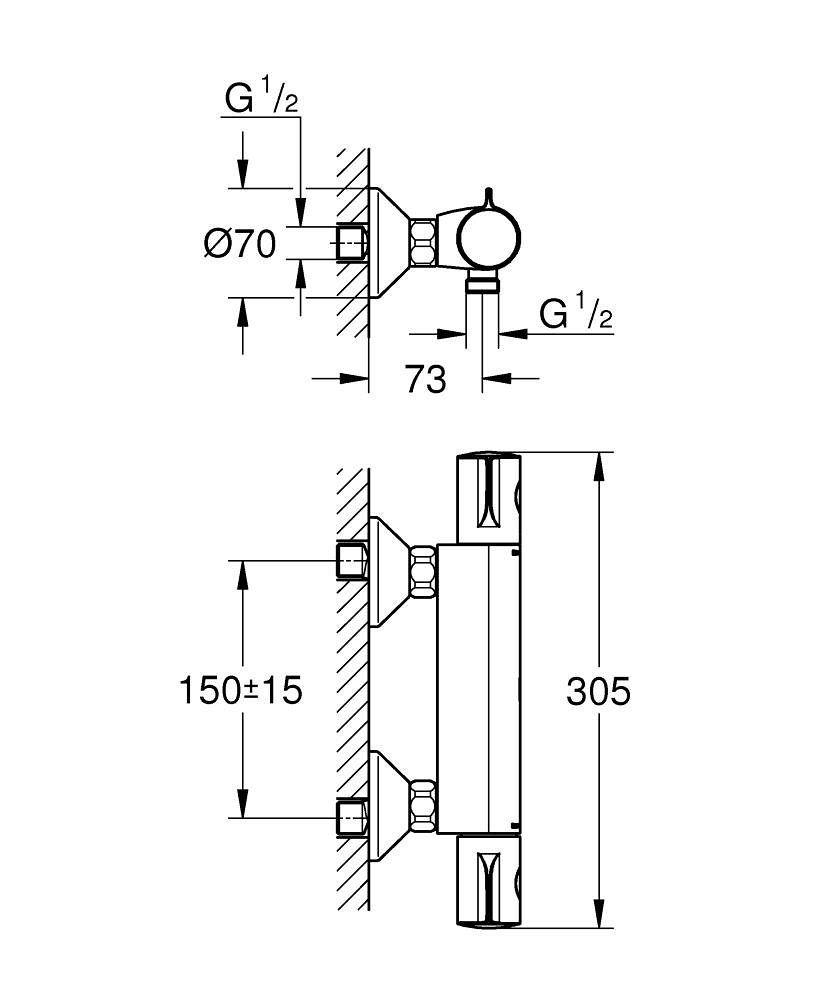 GROHE ΘΕΡΜΟΣΤΑΤΙΚΗ ΜΠΑΤΑΡΙΑ ΝΤΟΥΖΙΕΡΑΣ GROHTHERM 800 34558000 ΧΡΩΜΕ - Image 2