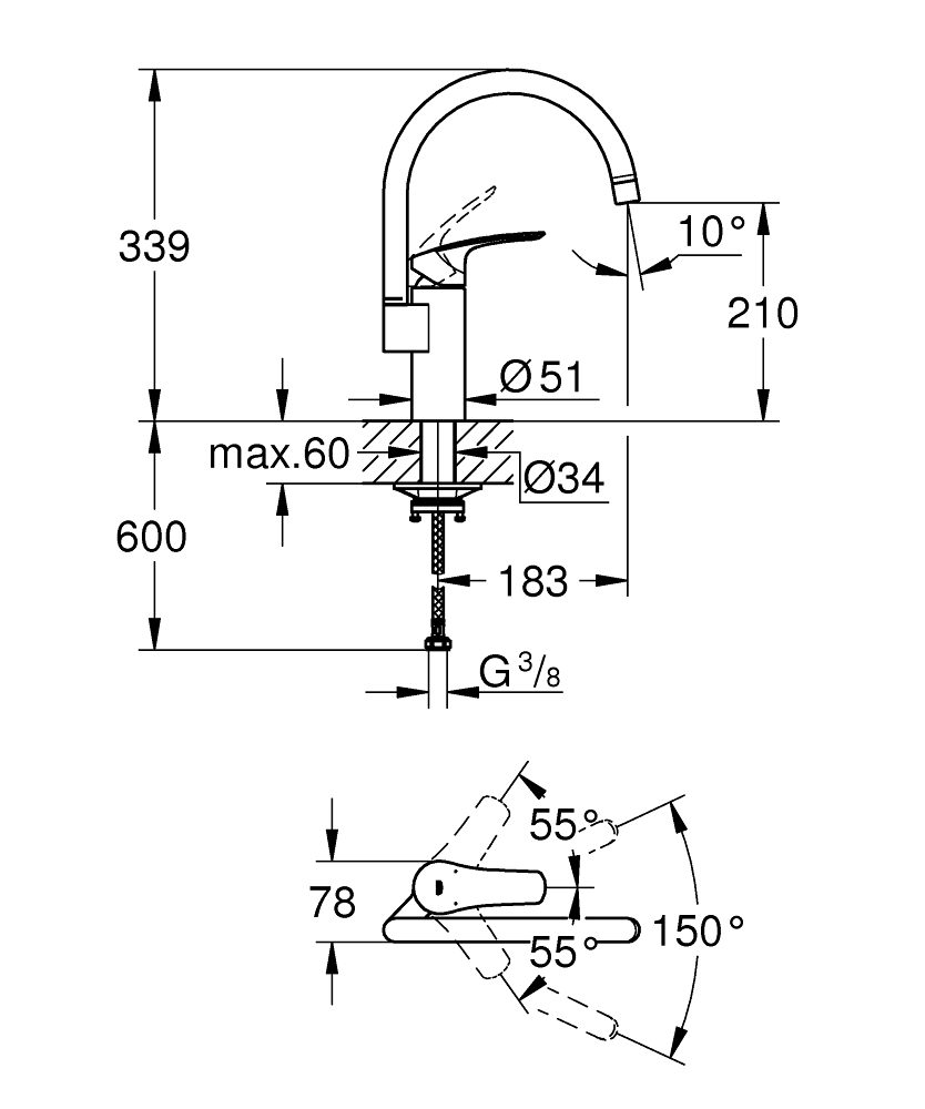 GROHE ΜΠΑΤΑΡΙΑ ΚΟΥΖΙΝΑΣ EUROSMART NEW 33202003 ΧΡΩΜΕ - Image 4