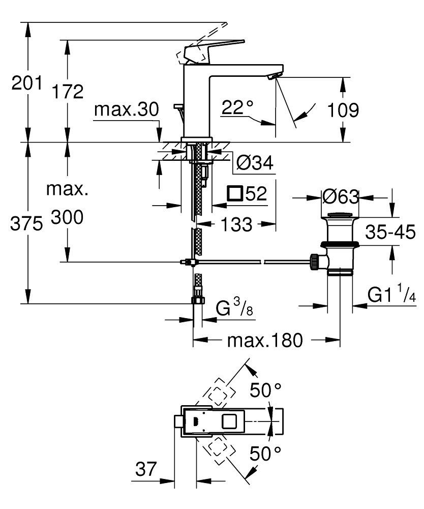 GROHE ΜΠΑΤΑΡΙΑ ΝΙΠΤΗΡΑ EUROCUBE 23445AL0 BRUSHED HARD GRAPHITE - Image 4