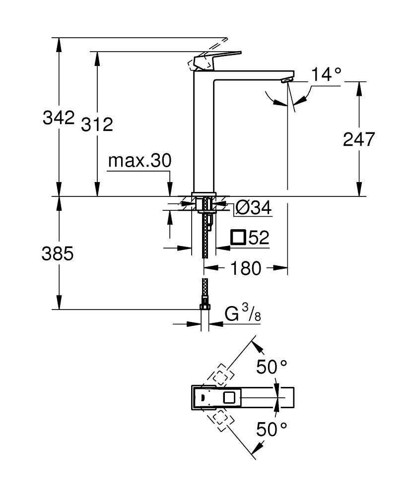 GROHE ΜΠΑΤΑΡΙΑ ΝΙΠΤΗΡΑ EUROCUBE 23406AL0 BRUSHED HARD GRAPHITE - Image 4